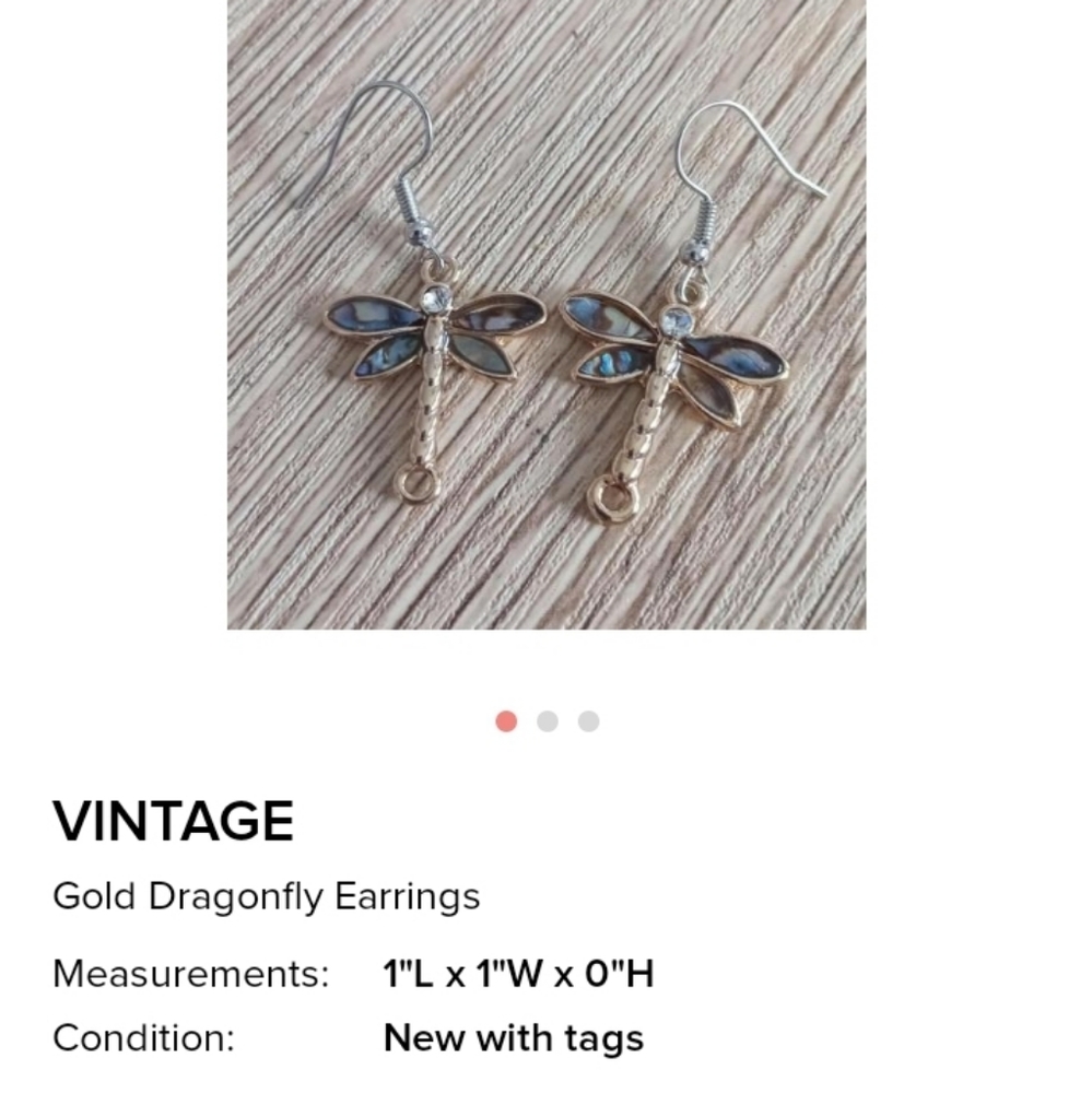 Hand crafted New abalone gold plated dragonfly earrings